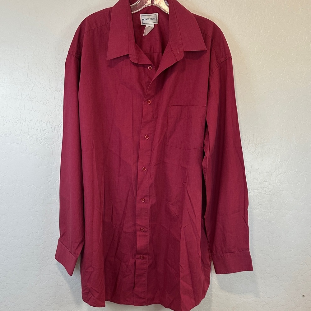 Kings court Reaction Men's TALL Button-Up Shirt size 18 37/8 red formal cotton‎